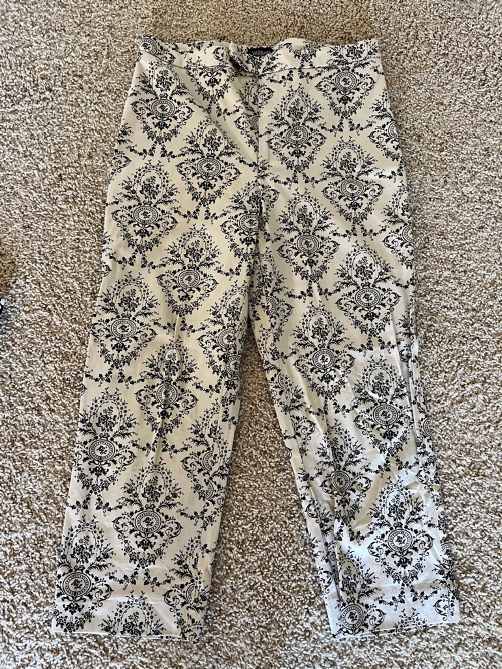 Willi Smith Black and Cream Damask Waistband Pants